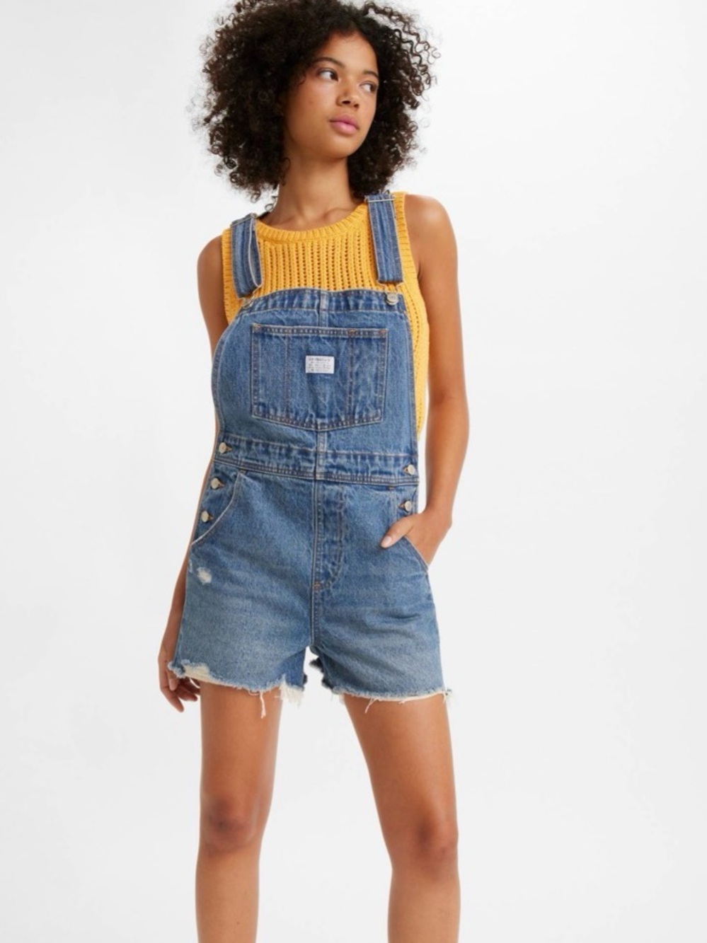Levi’s Premium Vintage Women’s Shortalls Medium Wash Cutoff Overalls Denim XXL